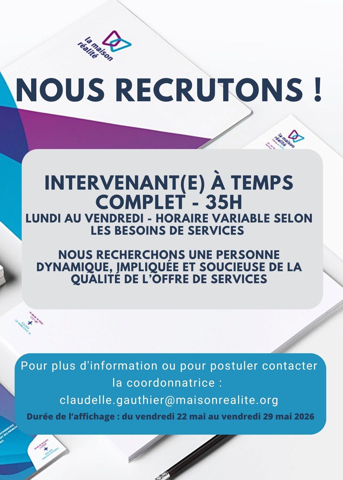 Intervenant a temps complet