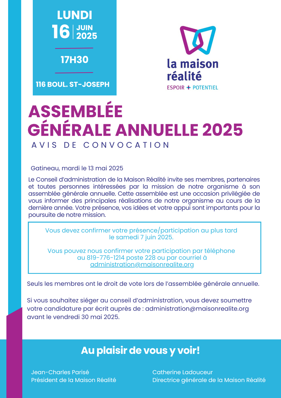 Affiche assemblée générale annuelle 2025 avis de convocation